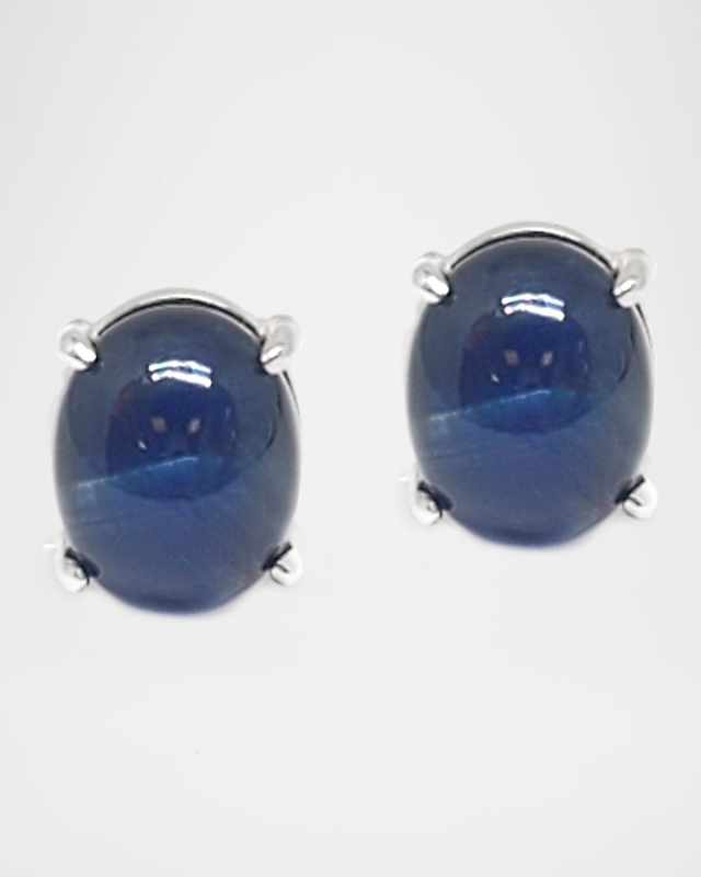 Blue Sapphire Cabochon Stud Earrings